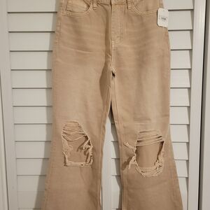 Altar'd State Tan Distressed Flare Jeans